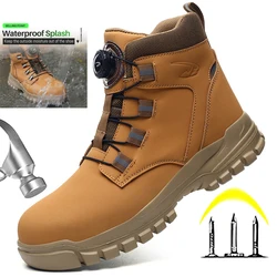 Waterproof Work Boots Steel Toe Shoes Men Safety Shoes Rotating Buttons Male Boots Plus Size 48 Puncture-Proof Protective Shoes