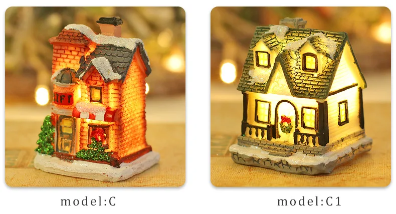 AlliLit Christmas Decoration 2026 New Year Night Light LED Snow House Sculpture Home Resin Crafts Xmas Ornaments Gift