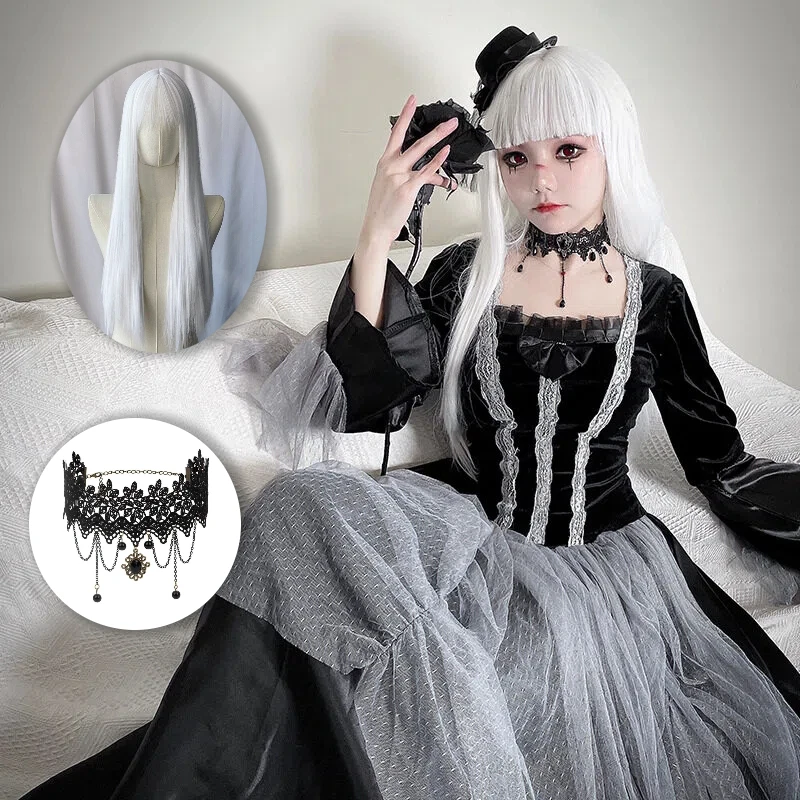 Disfraz de Cosplay de Zombie, la Novia Fantasma, Vestido Gótico Negro con Sombrero, Collar y Peluca, Disfraz de Vampiro para Mujer, Fiesta de Halloween