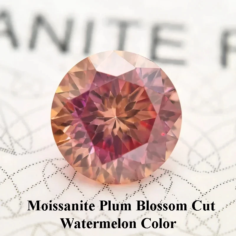 

Moissanite Stone Plum Blossom Cut Watermelon Color Charm Gemstone DIY Ring Necklace Earrings Main Materials with GRA Certificate