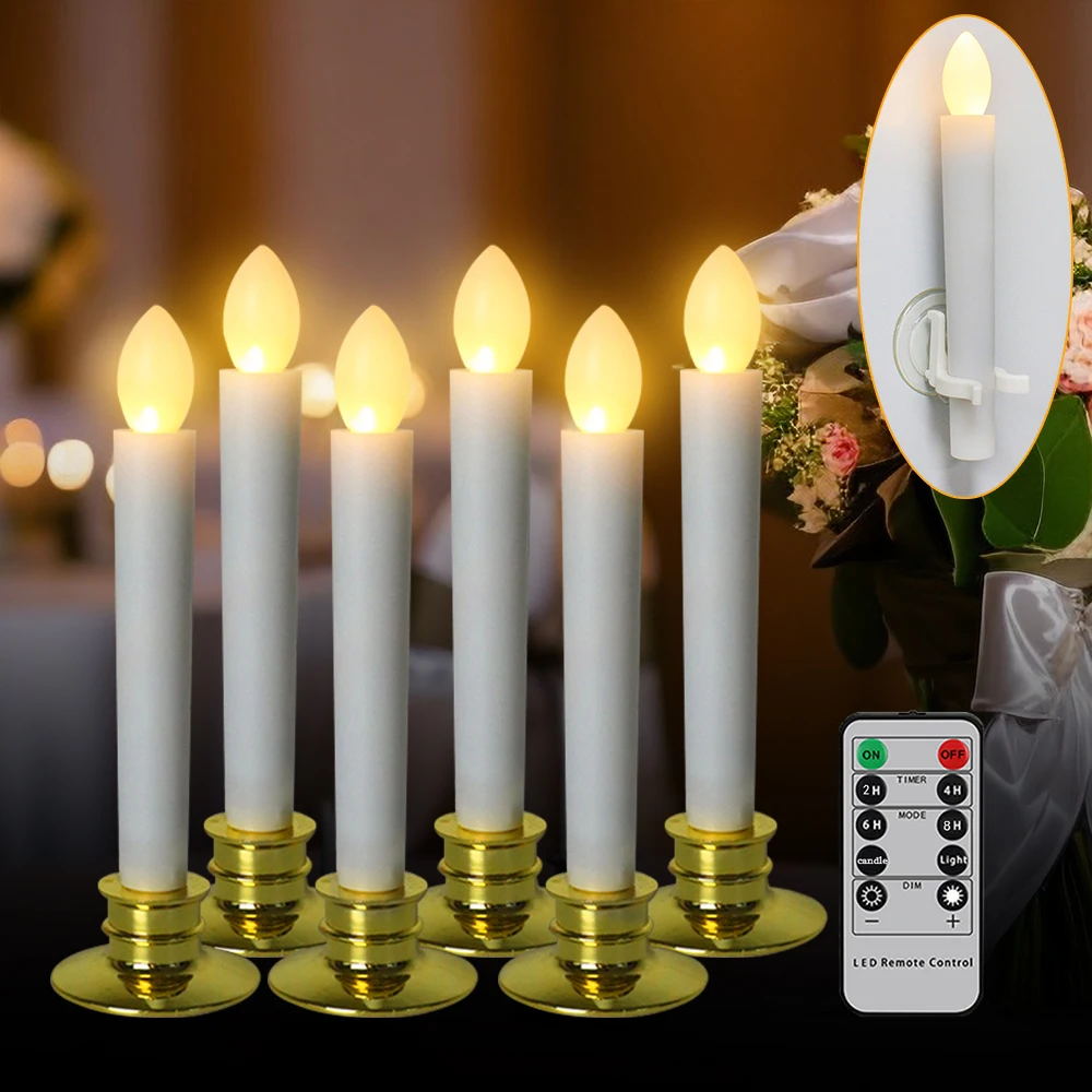 

6PCS LED Electronic Candle 17cm Flameless Dlickering Taper Candle With Candlestick&Suction Cup Home Decoration Birthday Candles