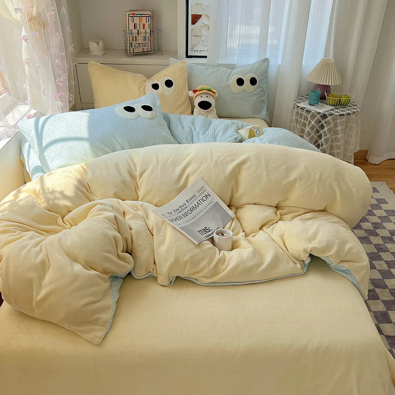 

Теплый утолщенный комплект постельного белья из молочного вельвета из четырех предметов с мультяшным принтом для студентов, Fuisjt-089226, с активной печатью