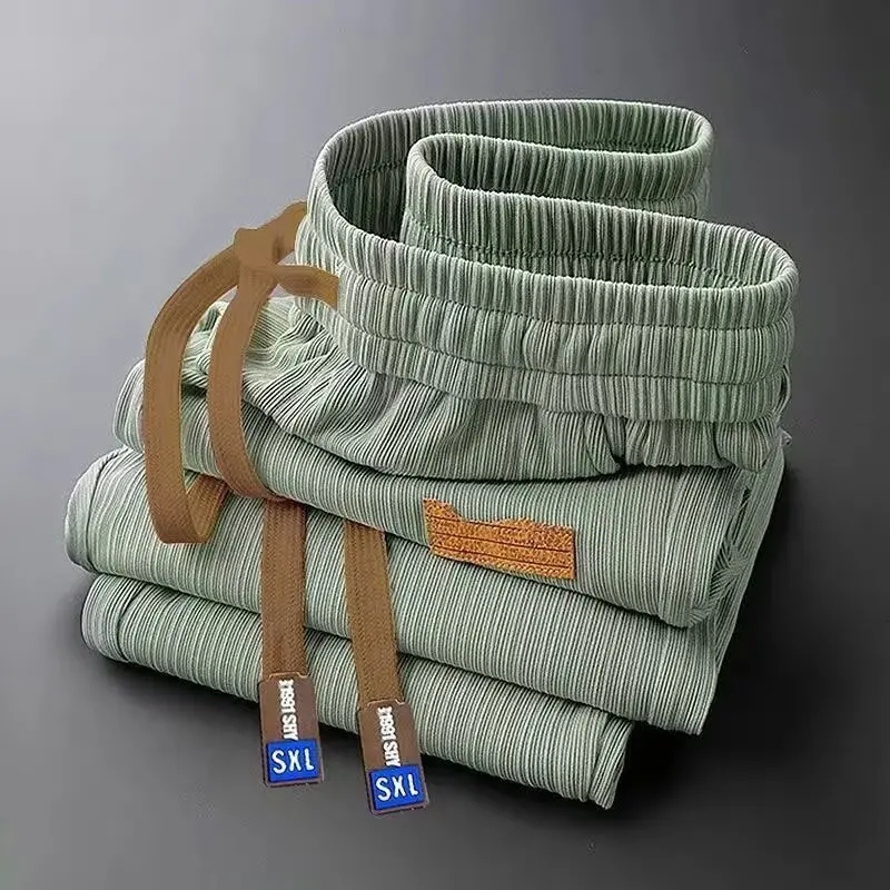 Прямые брюки из ледяного шелка, мужские летние тонкие брюки Qui Dry, свободные драпированные широкие длинные брюки, спортивные повседневные спортивные штаны