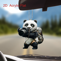 Cute Panda with Camera Pendant Keychain Cartoon Animal 2D Flat Acrylic Ornament Charms Hanging Decoration for Car Bag Party Gift