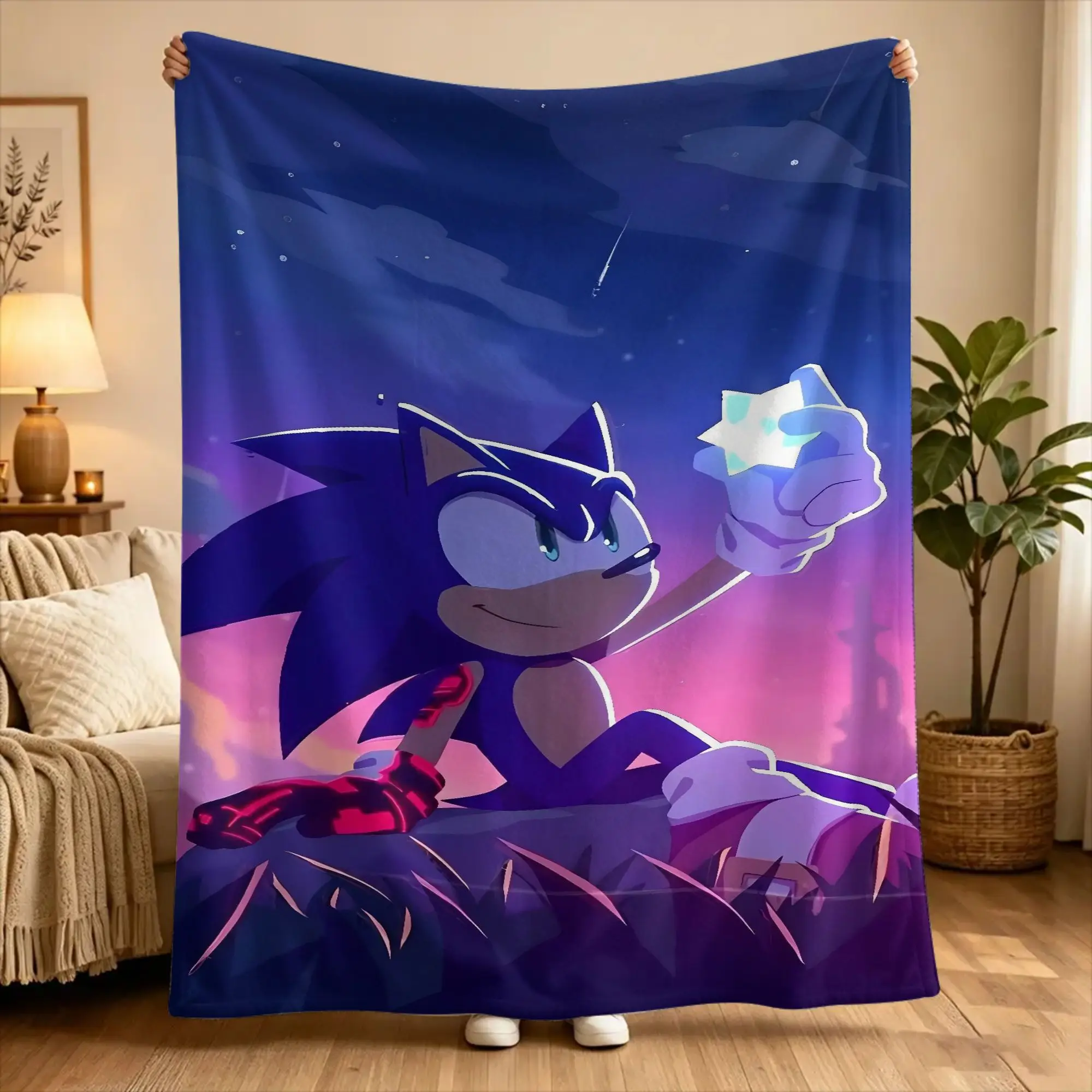 S-sonic The Hedgehog  Blanket  Picnic Flannel Bedding Throws For Living Room Warm Soft Custom DIY Quality Bedspread Gift