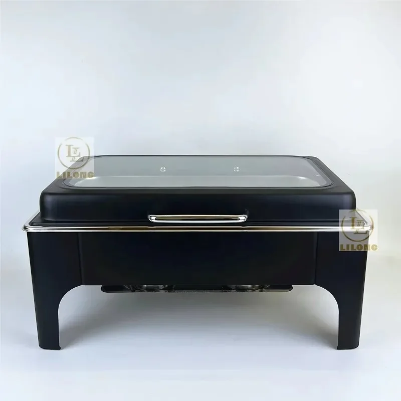 

Luxury Black 9L Stainless Steel Chafing Dish Food Warmer Rectangle Hydraulic Buffet Sets For Wedding Party