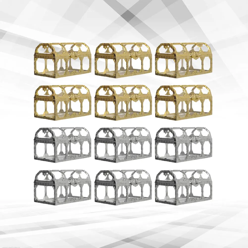

12pcs Candy Box Case Europe Style Hollow out Treasure Box Shape Design Wedding Candy Box Party Supplies (Golden, Silver 7.4x5.2x