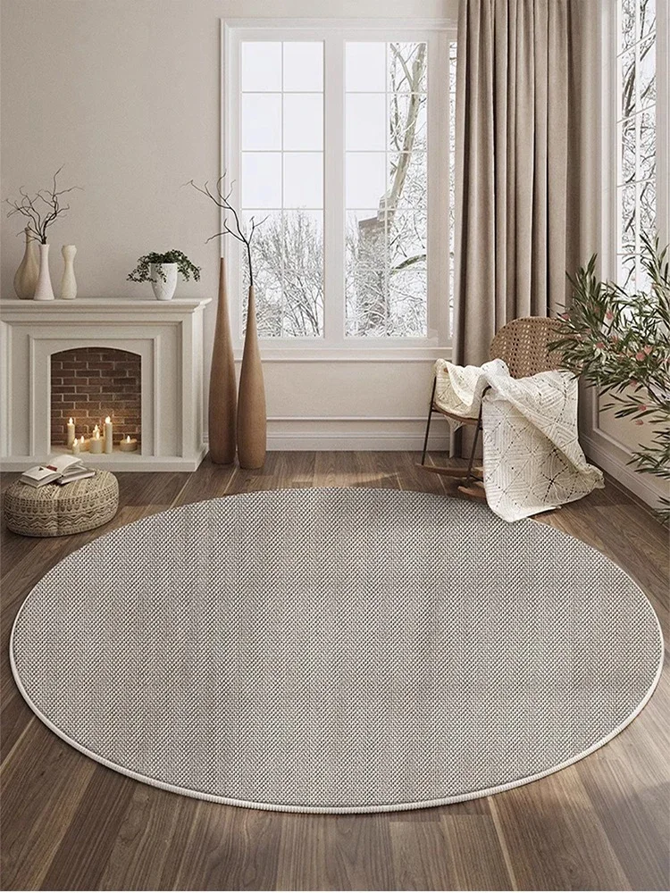 Minimalist Solid Color Round Carpet Light Luxury Art Living Room Carpets Easy To Care Bedroom Rug Non-slip Cloakroom Rugs Tapis