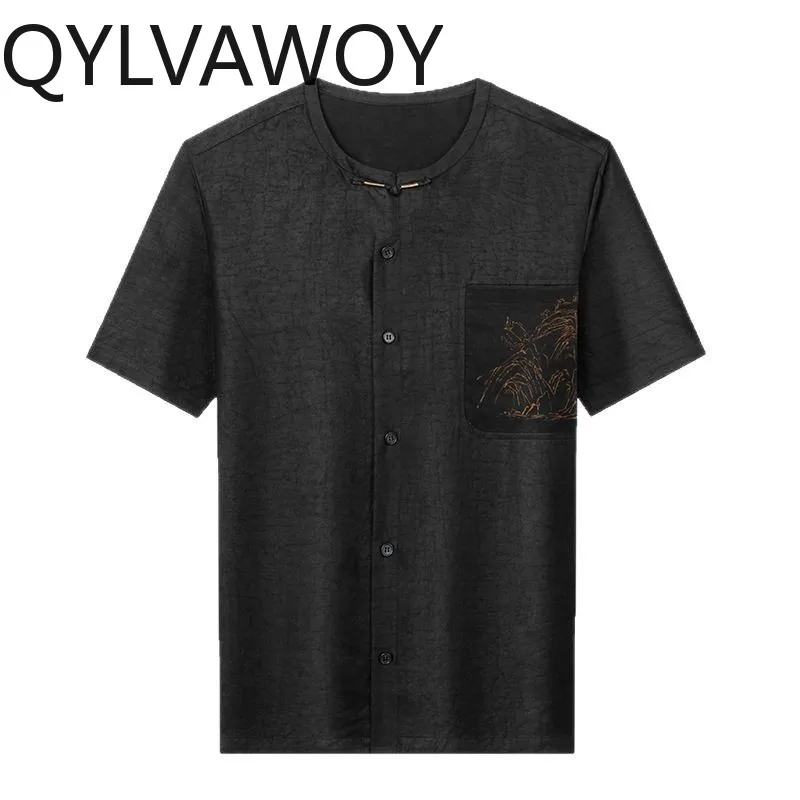 

QYLVAWOY Men's Shirts Menswear Clothing 100% Real Mulberry Silk Shirts Xiangyunsha Summer Tops Short Sleeve Chinese Style New