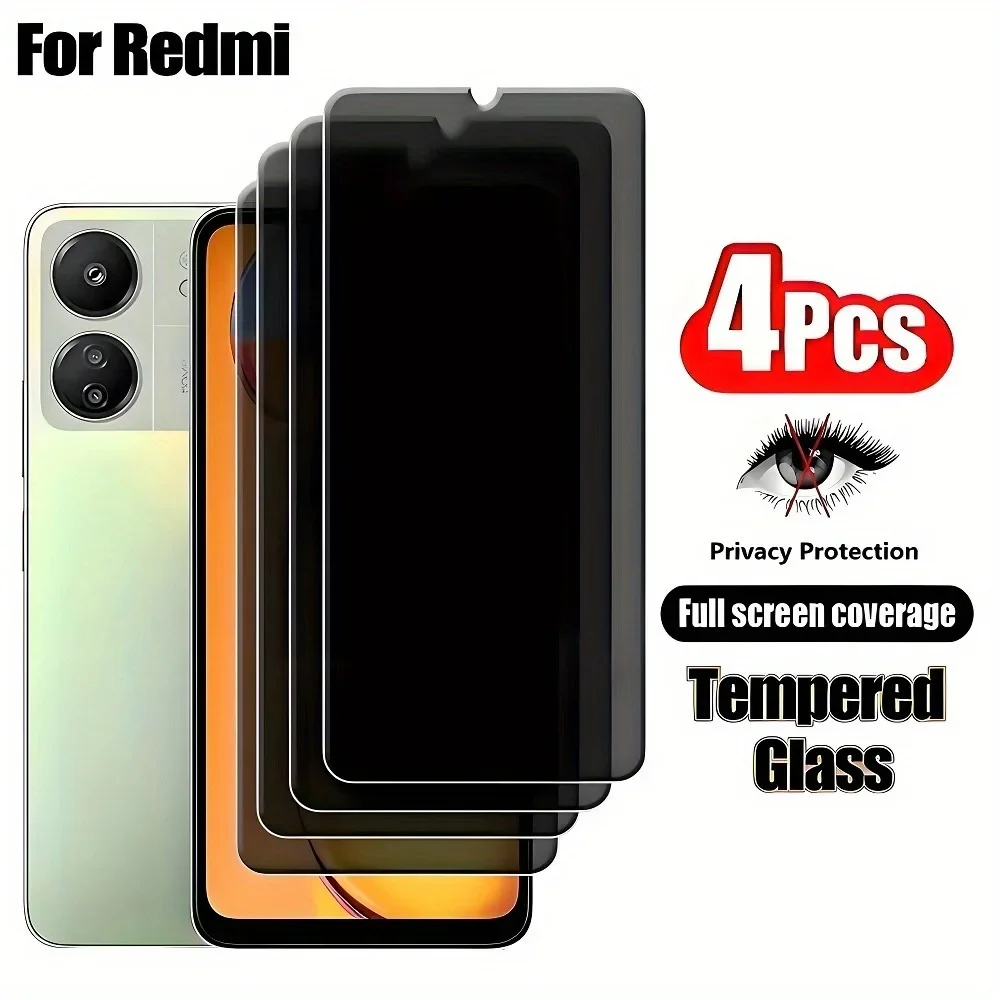 4Pcs Anti-Spy Tempered Glass for Redmi Note 14 5G 13 12 11 Pro 14S 12S 11S Screen Protector for Redmi 15C 15 14C 13C 12C 10A 9A