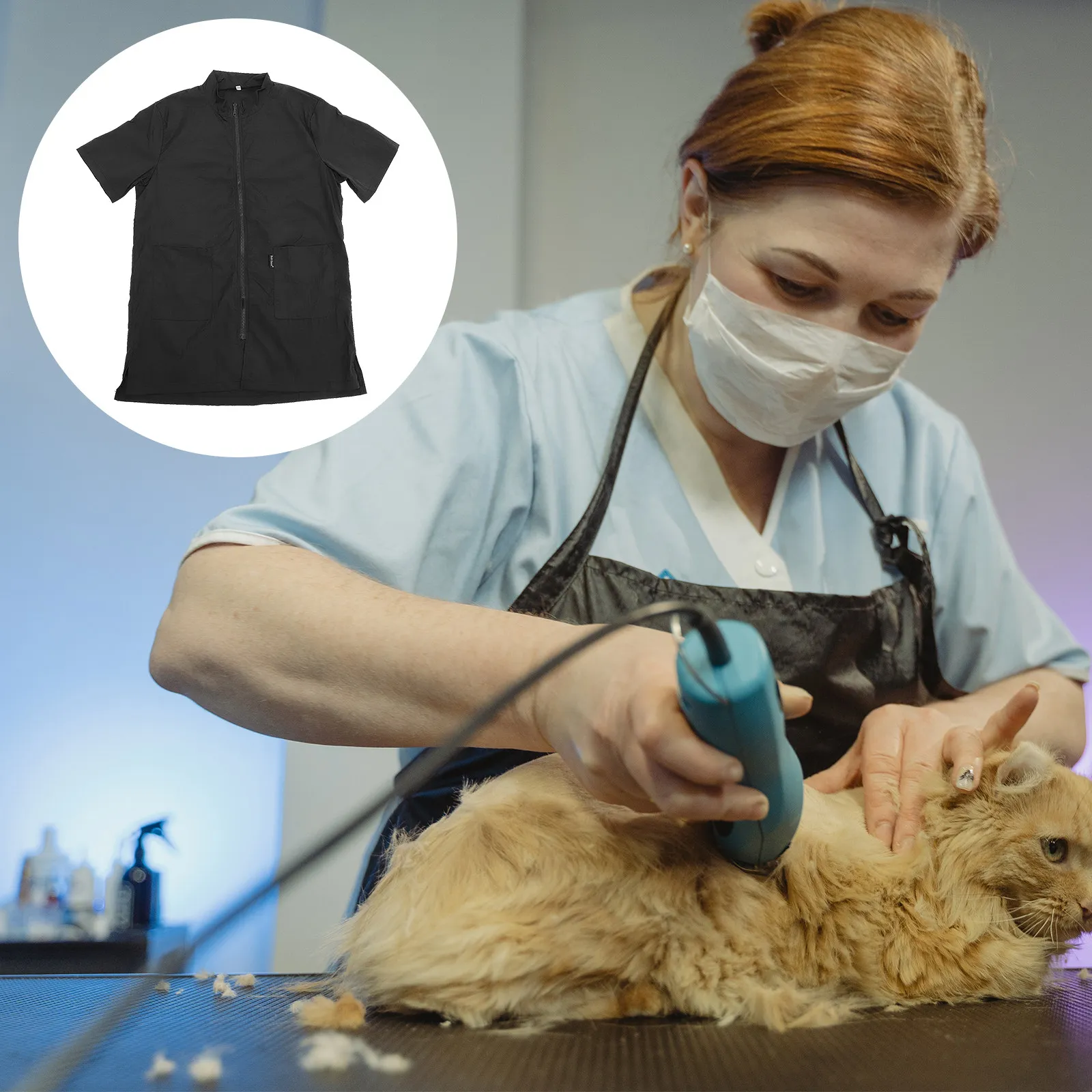 Waterproof Black Pet Cosmetologist Clothes Size L Grooming Apron Uniform Pet Shop Bath Dog Grooming Smock Comfortable Protective