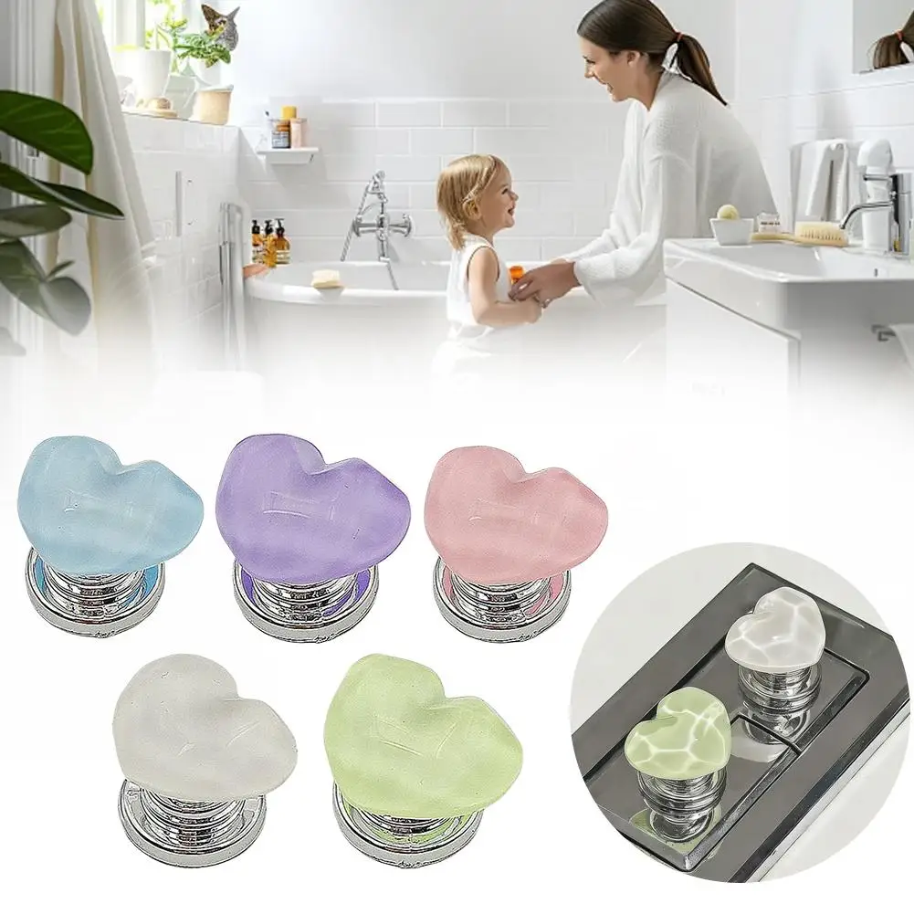 Heart Shape Toilet Flush Button Covers Cute Water Ripple Pattern Toilet Handle Decor for Bathroom Accessories