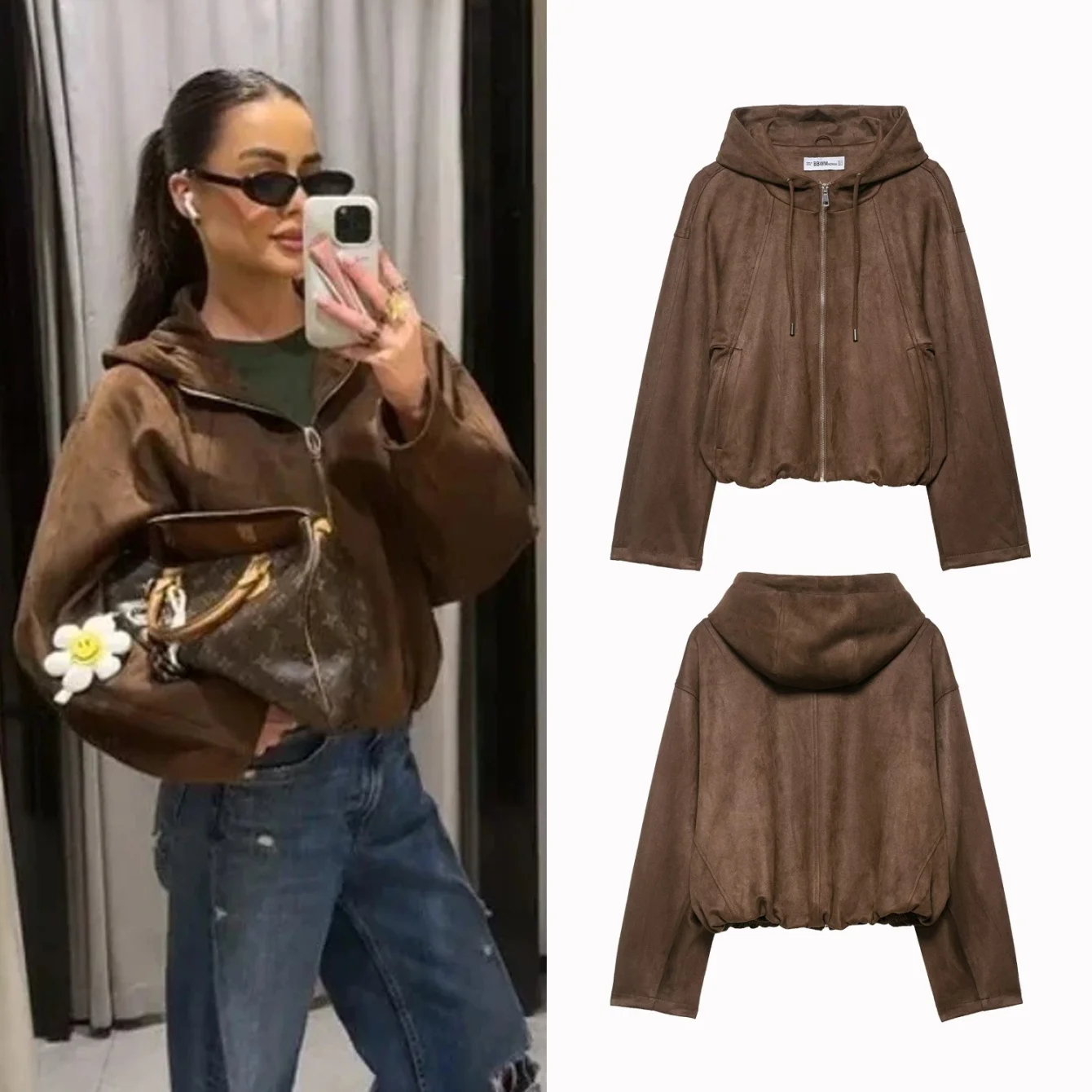 

Женские куртки из искусственной замши с капюшоном, повседневные куртки на шнурке, осень-зима, с длинным рукавом, карманом на молнии, женские шикарные уличные куртки, пальто