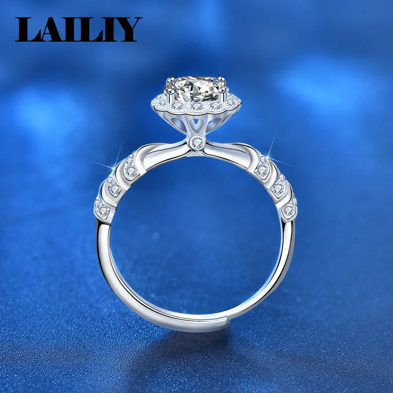 LAILIY925 Sterling Silver Wedding Birthday Gift Party 1Carat Eight Hearts Eight Arrows Adjustable Ring for Women Fashion Jewelry
