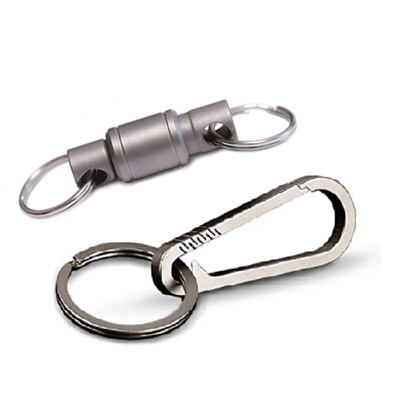 Quick Release Keychain Set with Titanium Carabiner and Keyrings Titanium Swivel Clip 360-Degree Rotation 2Pcs