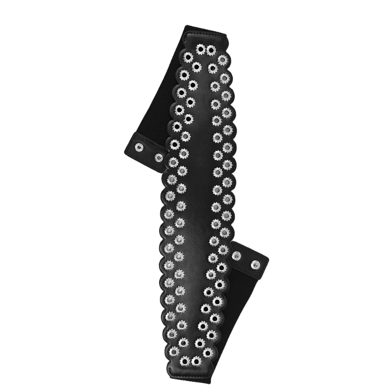 573B Fashion Punk Eyelet Waist Belt PU Waist Cincher Stretchy Elastic Casual Strap