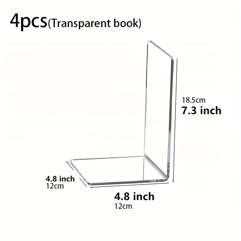 

4pcs Clear Acrylic Books Stand Transparent Books Holders Display Stand for Displaying Pictures, Cookbooks, Notebooks Bookends