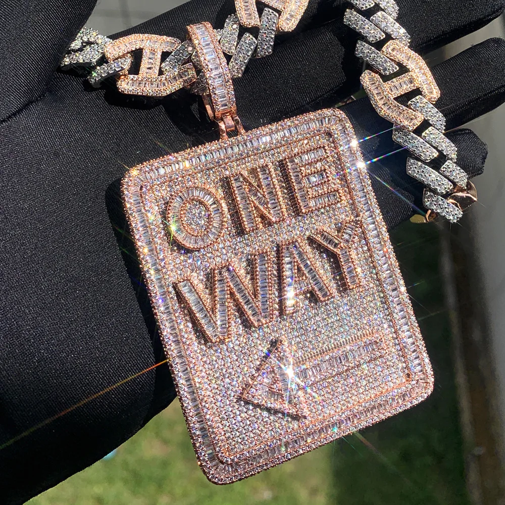 New ONE WAY Alphabet Road Sign Direction Pendant Hip Hop Rap Jewelry Set with   Men's Necklace