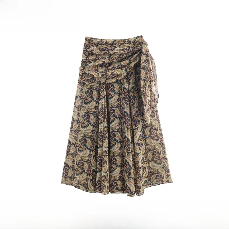 

Faionable Autumn Winter New Women's Long Skirt Paisley Pattern ZR Sle Polyester Fiber Ci Commuting A-Line Skirt