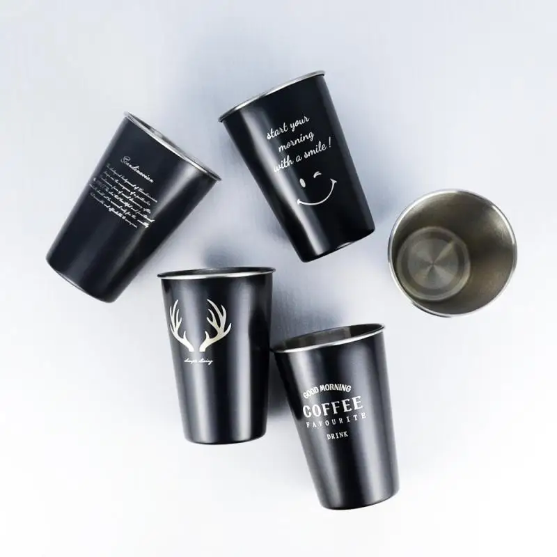 Resistant Black Beer Mug Bar Supplies Coffee Cup Stainless Steel Mouthwash Cup Creative Letters Stainless Steel Cup Milk Cup