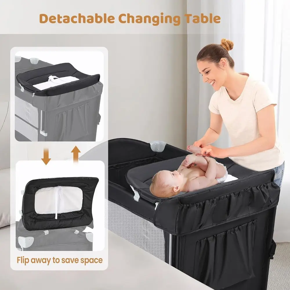 روضة أطفال محمولة الكل في واحد مع سرير ومحطة تغيير لحديثي الولادة والأطفال الصغار