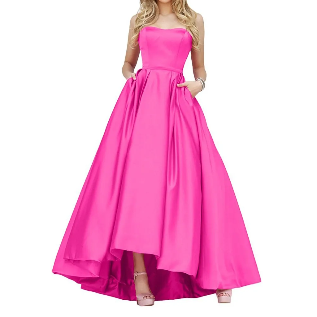 

Simple Satin Prom Graduation Dresses Sweetheart Hi-Lo Evening Party Gowns Cheap Cocktail Party Dress Vestido de festa