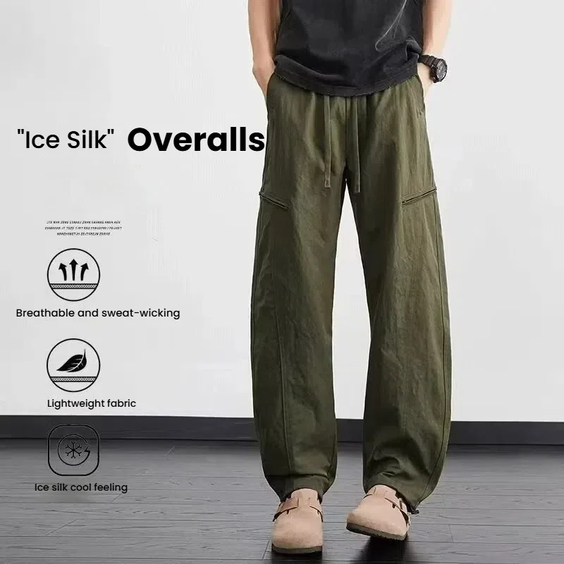 

Американские Scimitar повседневные брюки мужские летние тонкие модные брендовые свободные широкие брюки-карго брюки из ледяного шелка мужские рабочие брюки