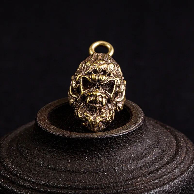Chinese Brass Solid Qi Tian Da Sheng Sun Wukong Magic Head Car   Statues