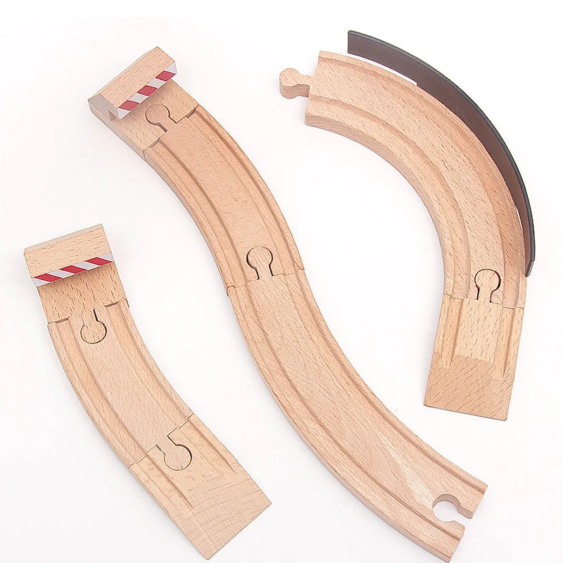 Juguetes de vías de tren de madera de haya para niños, accesorios de pista de tren de madera aptos para todas las marcas, pistas de madera, juguetes