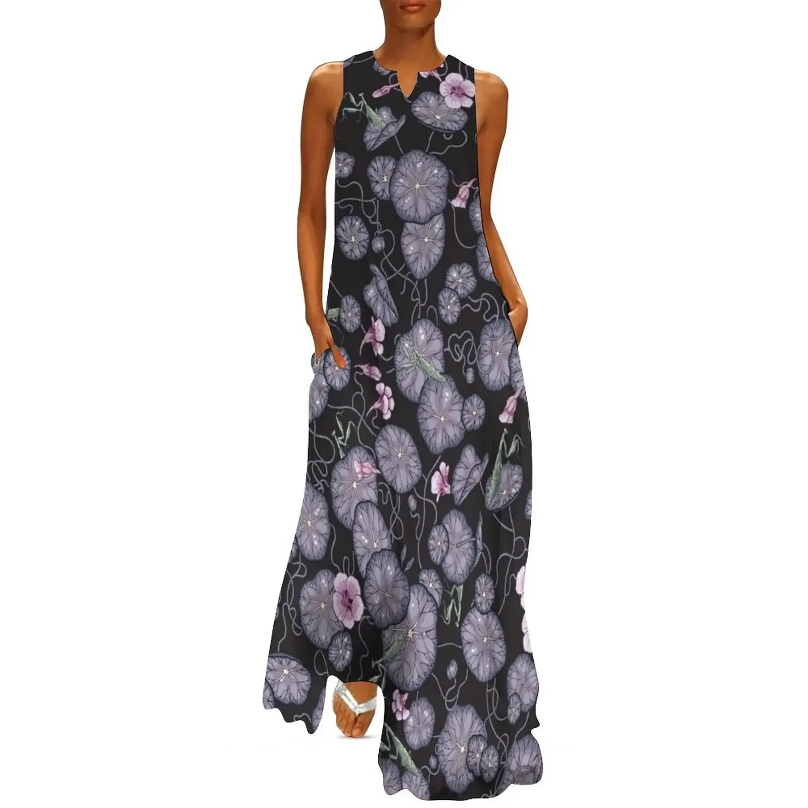 

Black Indian cress garden. Long Dress summer clothes elegant women's sets Women's clothing luxury woman evening dress Dress
