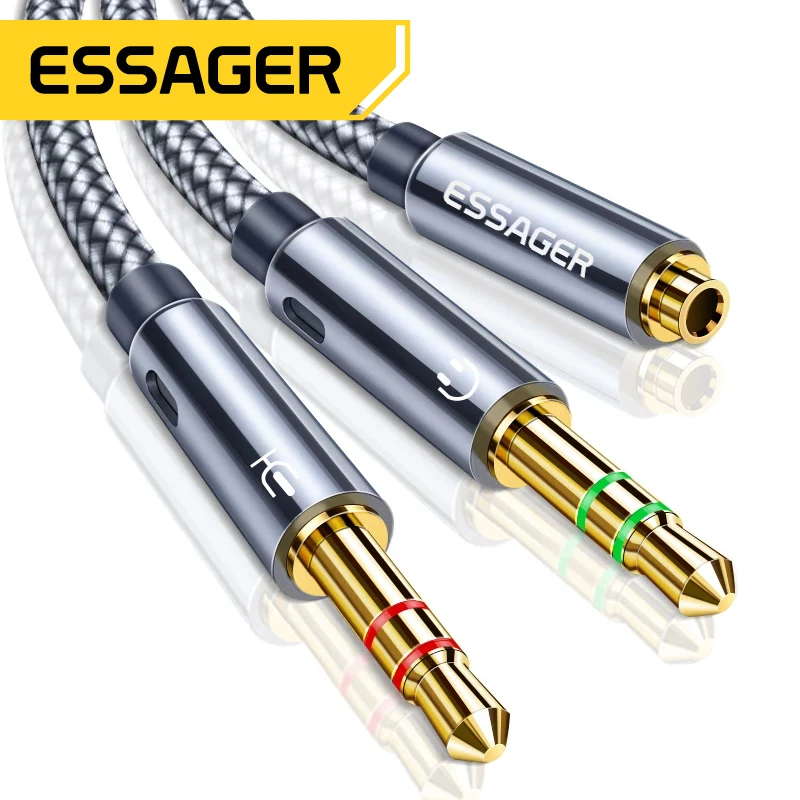 Essager Kopfhörer Audio Splitter 3,5mm Weibliche zu 2 3,5mm Jack Männlichen Aux Kabel Für Computer Lautsprecher Mic Y splitter zu PC Adapter