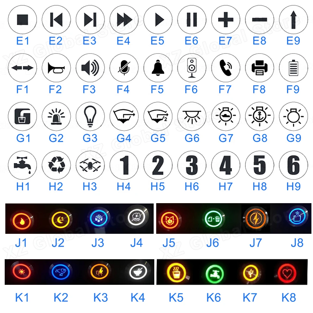 16mm Black Metal Shell Push Button Switch LED Ring Custom Pattern Car DIY ON/Off for 5/8 Inch Mounting Hole Red Green Blue White