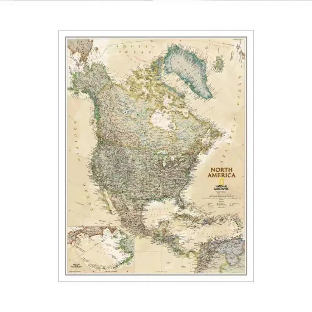 Vintage North America Map Posters Prints Library Wall Chart Cotton Canvas Painting Wall Art Decor For Rooms Home Librarie - Gift