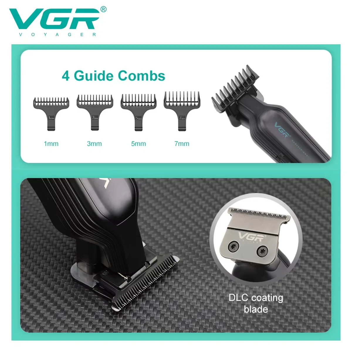 VGR Hair Trimmer Cordless Hair Cutting Machine Electric Hair Clipper Professional Haircut Barber DLC Blade Trimmer for Men V-930