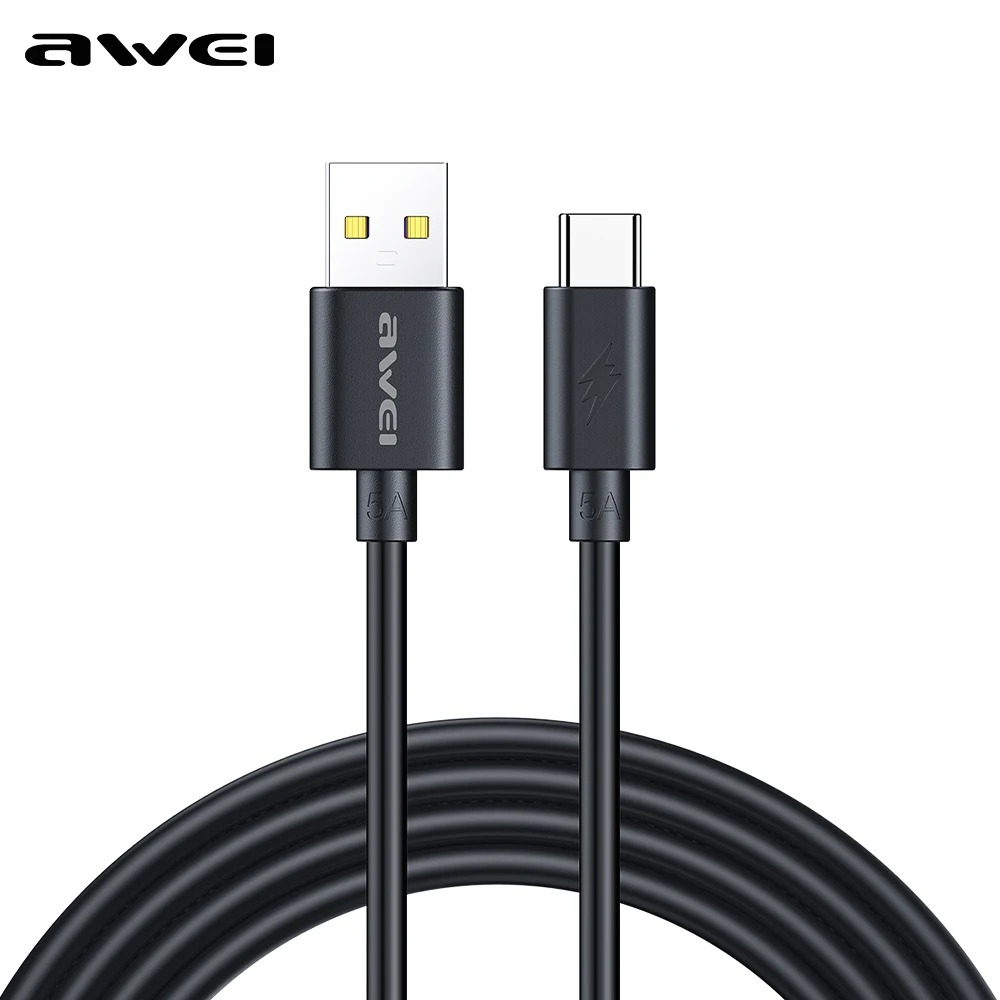 Awei-Cabo Universal Tipo C para Celular, Carregamento Rápido, Carregamento Super Rápido, Tipo-C, CL-110T, 5A, 1m