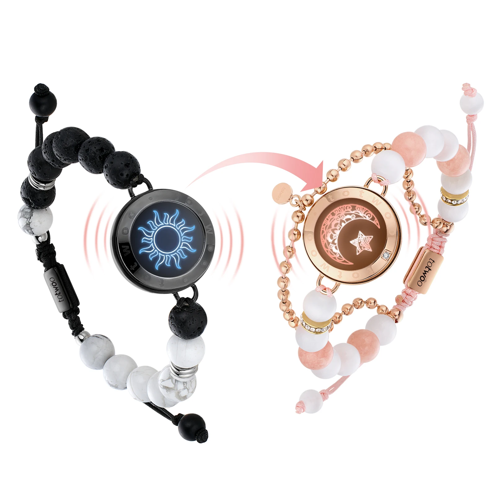 TOTWOO Long Distance Touch Bracelets for Couples, Vibration & Light up Gifts for Girlfriend Bluetooth Pairing Jewelry