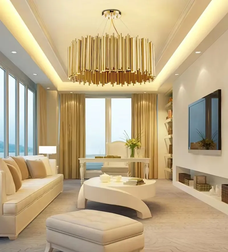 Gold Edelstahl LED Kronleuchter Rohr Pendelleuchte Hängeleuchte für Esszimmer Wohnzimmer