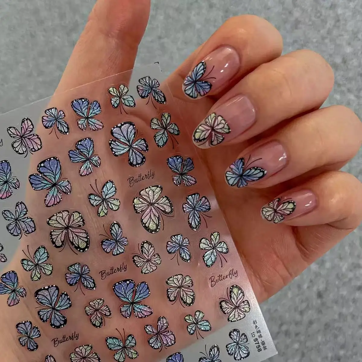 2026 New Colorful Butterfly Nail Stickers High-End Dark Style 5D Self-Adhesive Nail Decals, Portable Atmospheric Girly Decor