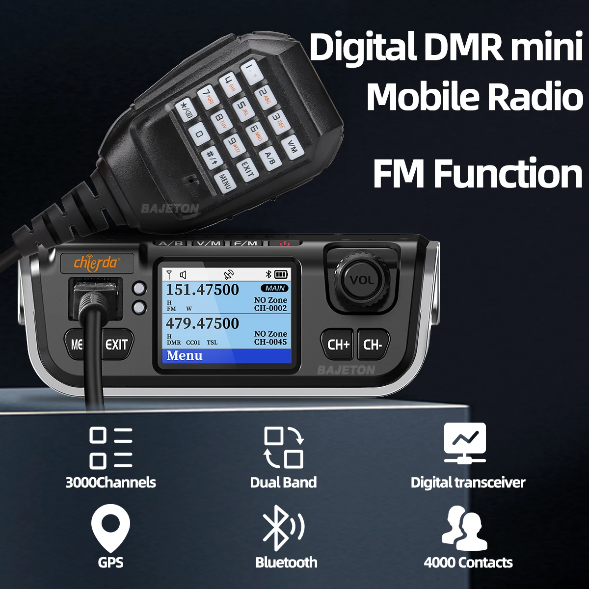 Chierda M520D Dual Band DMR Digital Mobile Radio 25W GPS Dual Mode Analog Dual Time Slot Bluetooth 3000CH VHF UHF Walkie Talkie
