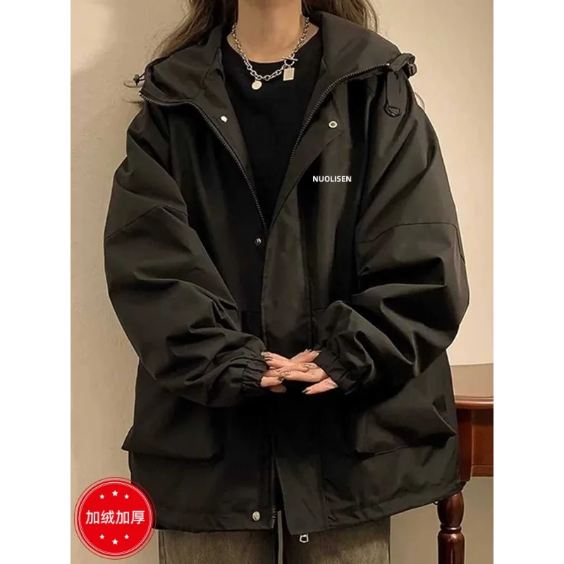 

Осенние и зимние куртки, модная свободная и универсальная рабочая одежда в стиле ретро, однотонные кардиганы на молнии, топы