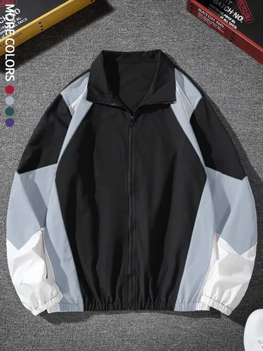 Imagen 2 del producto Chaqueta de hombre con bloques de color, ligera, informal, de viaje, resistente al viento y al desgaste, tela de alta calidad, regalo para novio