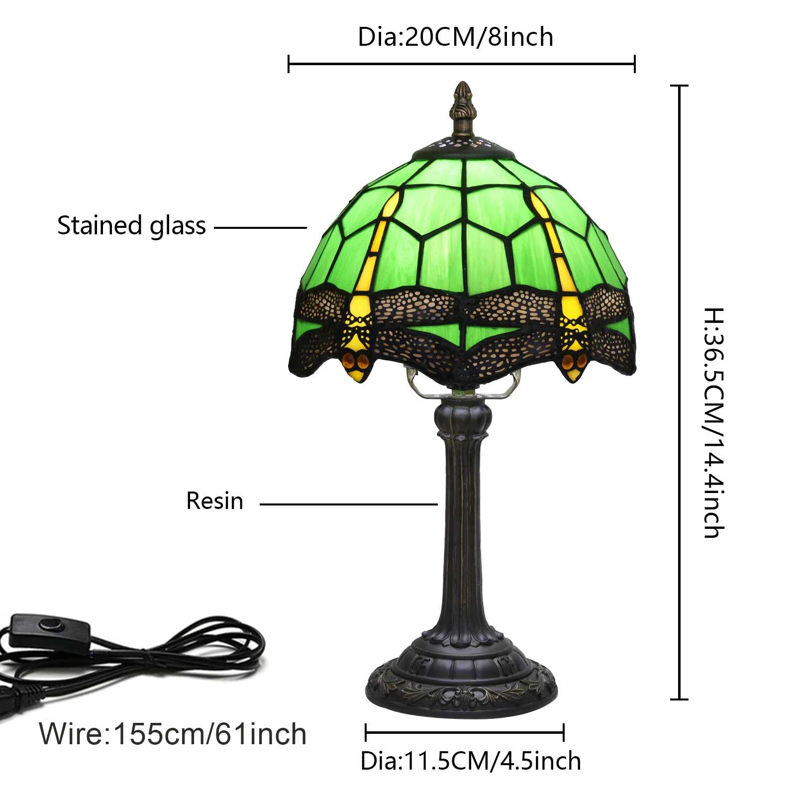 8-Inch Stained Glass Tulip Table Lamp Romantic Small Lamp for Living Room Dining Room Bedroom Decor