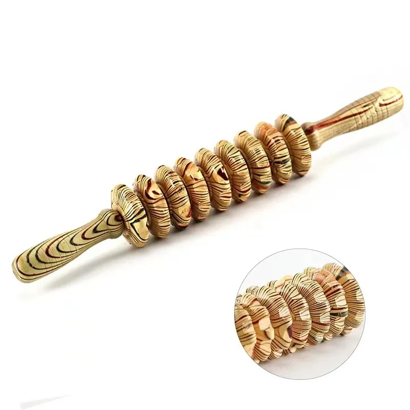 Household Manual Wooden 9‑Wheel Massage Roller Multi Purpose Relaxation Tool Abdomen Waist Back Shoulder Leg Arm Full Body Daily