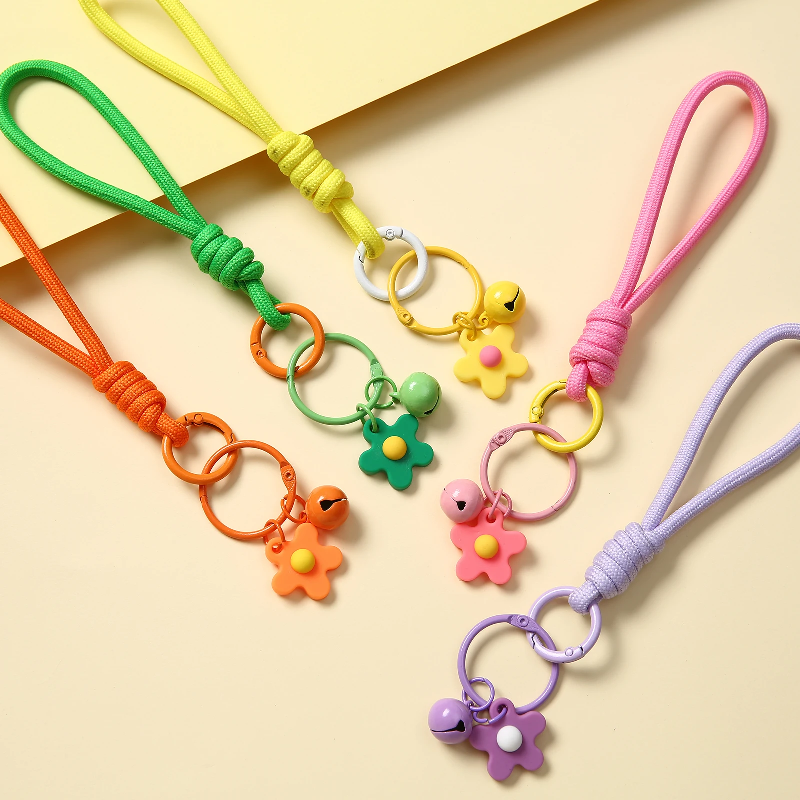 1/2/5/10/20 pcs Colorful Flower Pandent Unisex Anti-Lost Wrist Strap Paracord For Phone Camera Keychain DIY Jewelry Connector