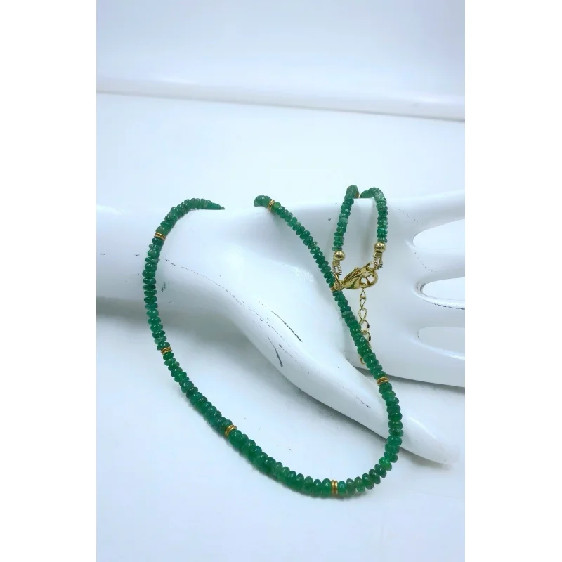 

Natural Emerald Necklace 20” 4-5mm Smooth Round Beads Gold Filled Clasp