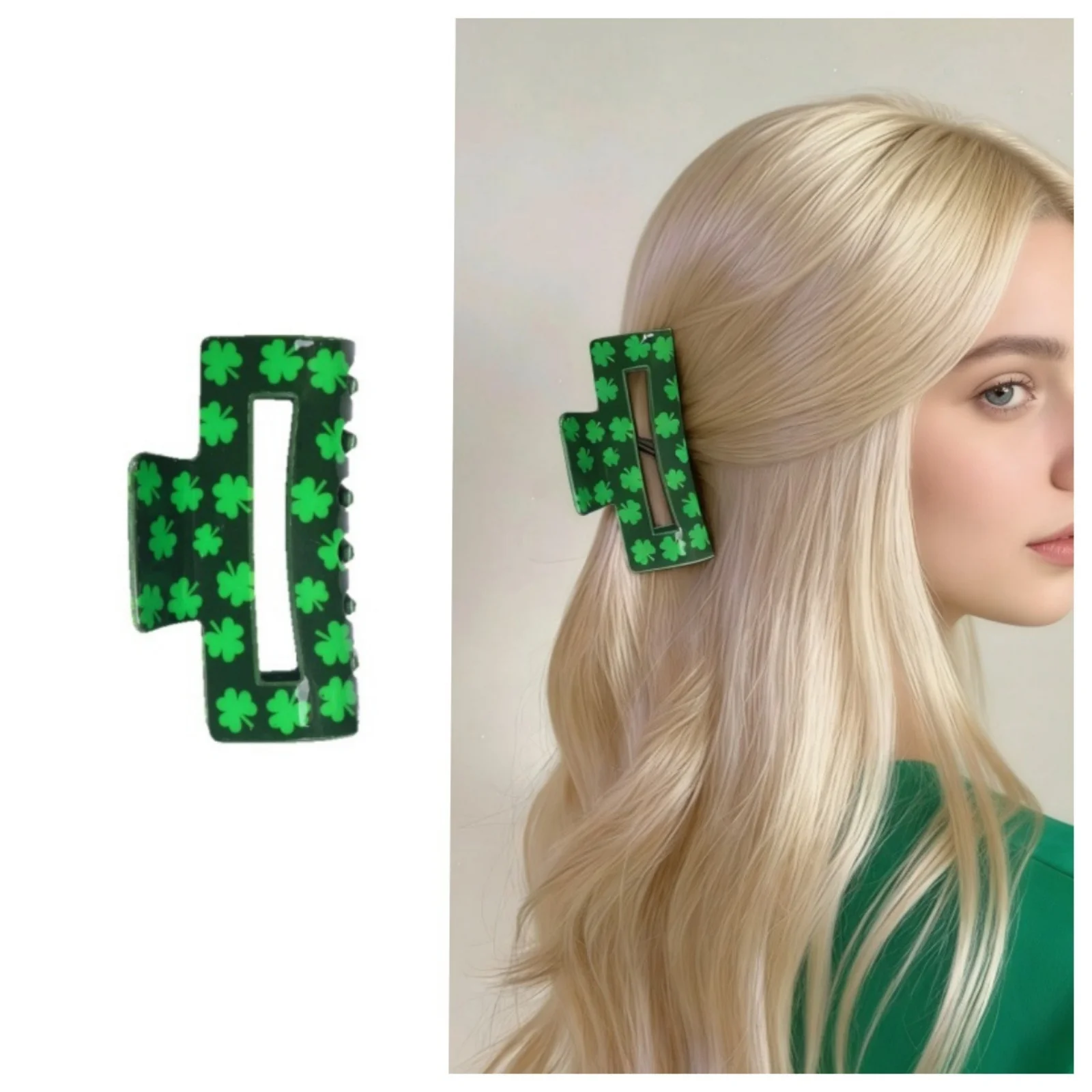 1PC St. Patrick'S Day Hair Clips For Women Green Shamrock Claw Clips Lucky Clover Hair Barrettes Irish Holiday Hair Accessories