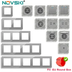 novski wall-mounted module diy European standard gray glass panel power socket switch button function free combination