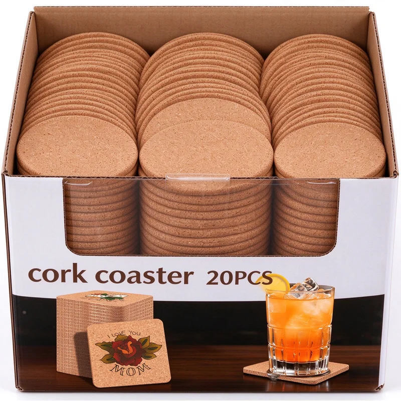 20/1PCS Non-Slip Cork Coaster Natural Wooden Cup Mat Heat Insulation Pads Tea Coffee Mug Drinks Holder Table Decor Accessories
