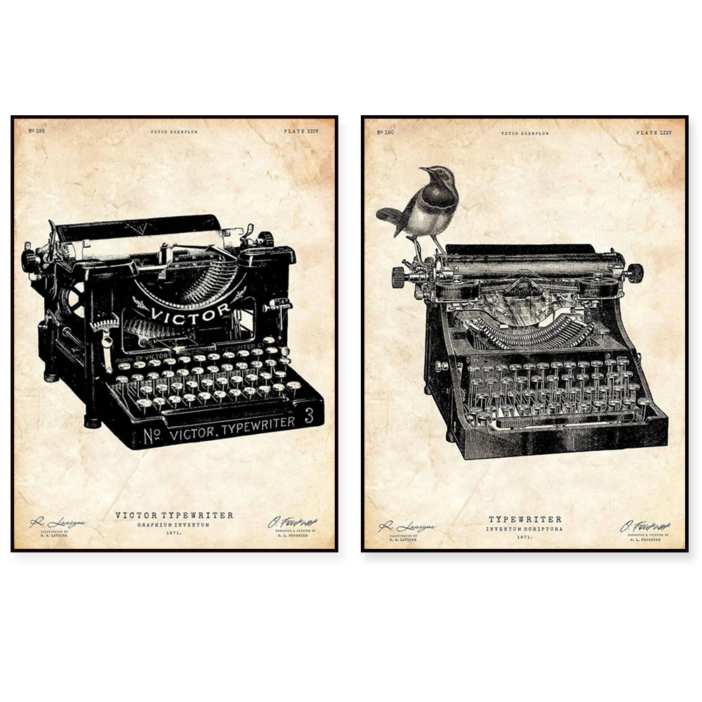 Typewriter art print, Office decor, Vintage wall art, Gift for writer, Antique engraving