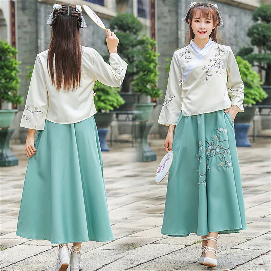 Hanfu ชุดเดรสสไตล์จีนสำหรับผู้ชายชุดเดรสสไตล์จีนปักลายชุดคอสเพลย์สไตล์จีนสีขาวน้ำเงินแบบเกาหลีชุดเดรสแบบจีน